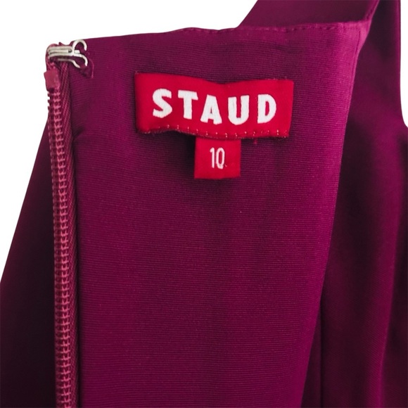 STAUD Landscape Corset Bodice Fit & Flare Mini Dress in Syrah Burgundy size 10 - Picture 14 of 16